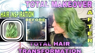 NEON MINT GREEN HAIR COLOR TRANSFORMATION TOTAL HAIR MAKEOVER FOILAYAGE TECHNIQUE