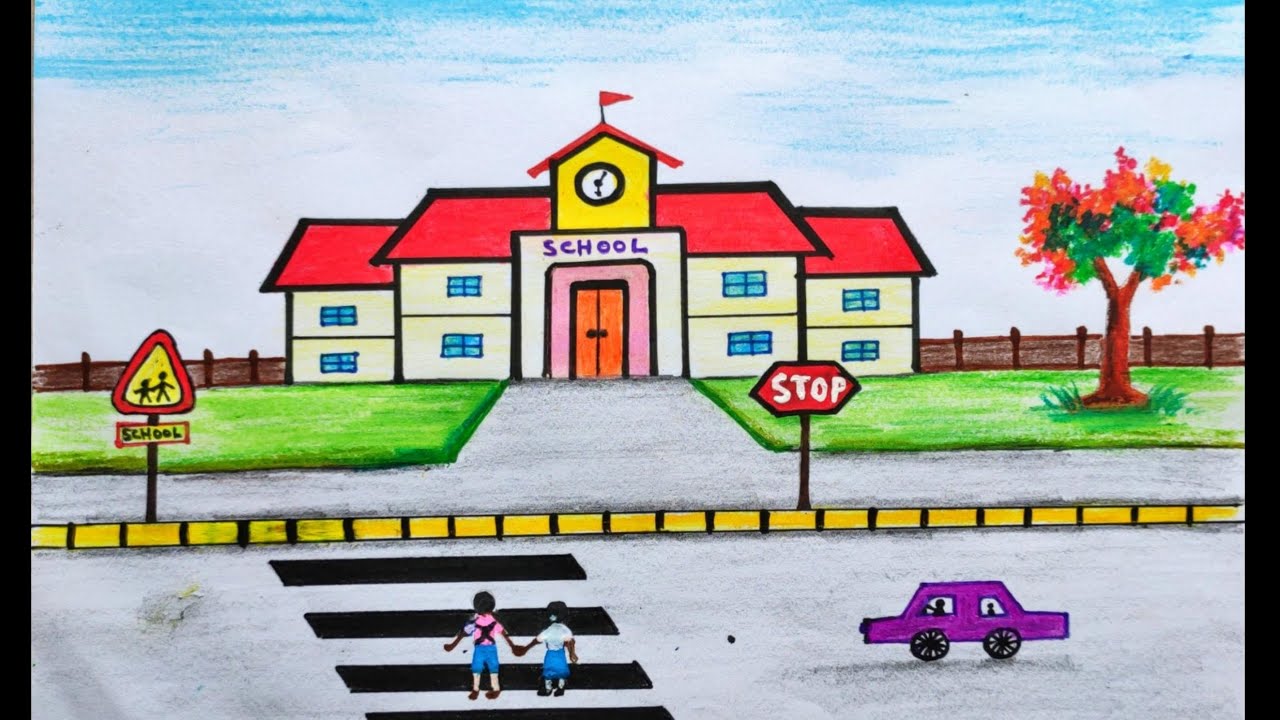 How to draw Road safety drawing easy way | road safety drawing for kids