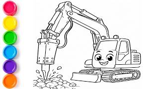 Hydraulic Breaker Excavator Drawing & Coloring for Kids & Toddlers🚜 Draw Easy Construction Vehicle