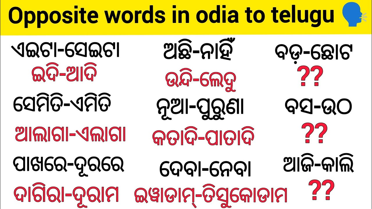 opposite words in odia to telugu//telugu sentences//telugu learning....
