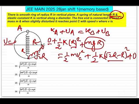 JEE MAIN 2025(28jan shift1)There is smooth ring of radius R in vertical plane. A spring of natural l 14 JEE MAIN 2025(28jan shift1)There is smooth ring of radius R in vertical plane. A spring of natural l