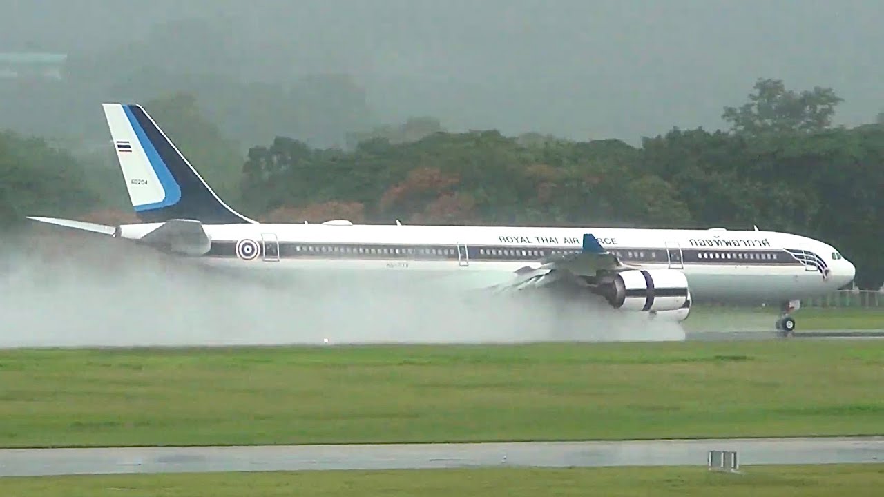RTAF A340-500 HS-TYV in Heavy Rain @ Chiang Mai airport. MAY 22