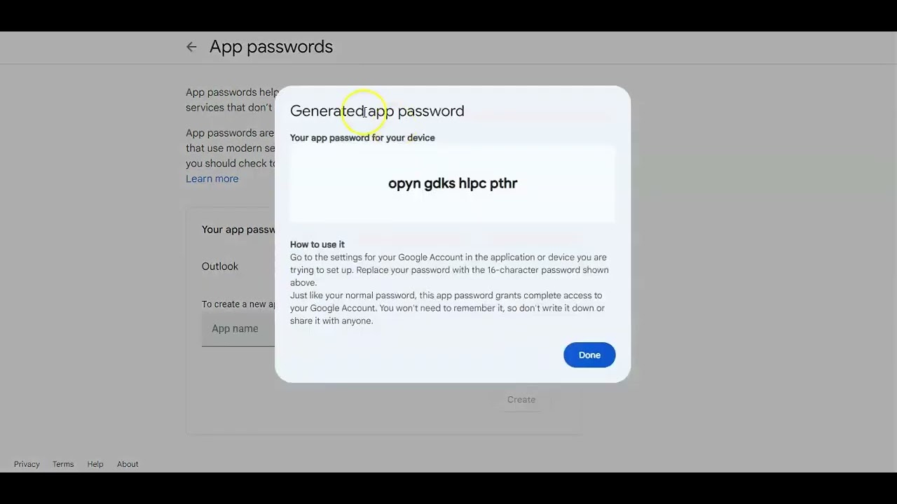 Generate google app password 2024 youtube