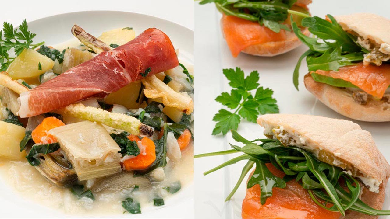 Menestra con ajetes - Pan de pita con salmón - Cocina Abiera de Karlos Arguiñano