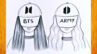 Cómo dibujar dos chicas con gorra BTS / Mejores amigas BTS / Dibujo simple  BTS Army - thptnganamst.edu.vn