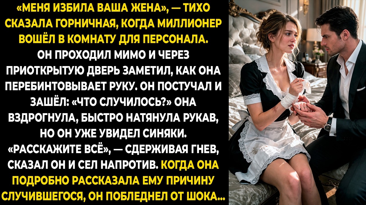«Меня избила ваша жена», — тихо сказала горничная, когда миллионер вошёл в комнату для персонала...