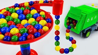 Satisfying Video Asmr Marble Run Race ☆ HABA Slope &amp; Retro Makita Truck, Garbage Truck,Ambulance