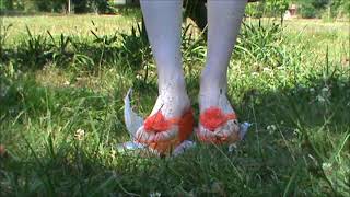 Bag Popping Crushing With My Y Orange Platform Flip Flops