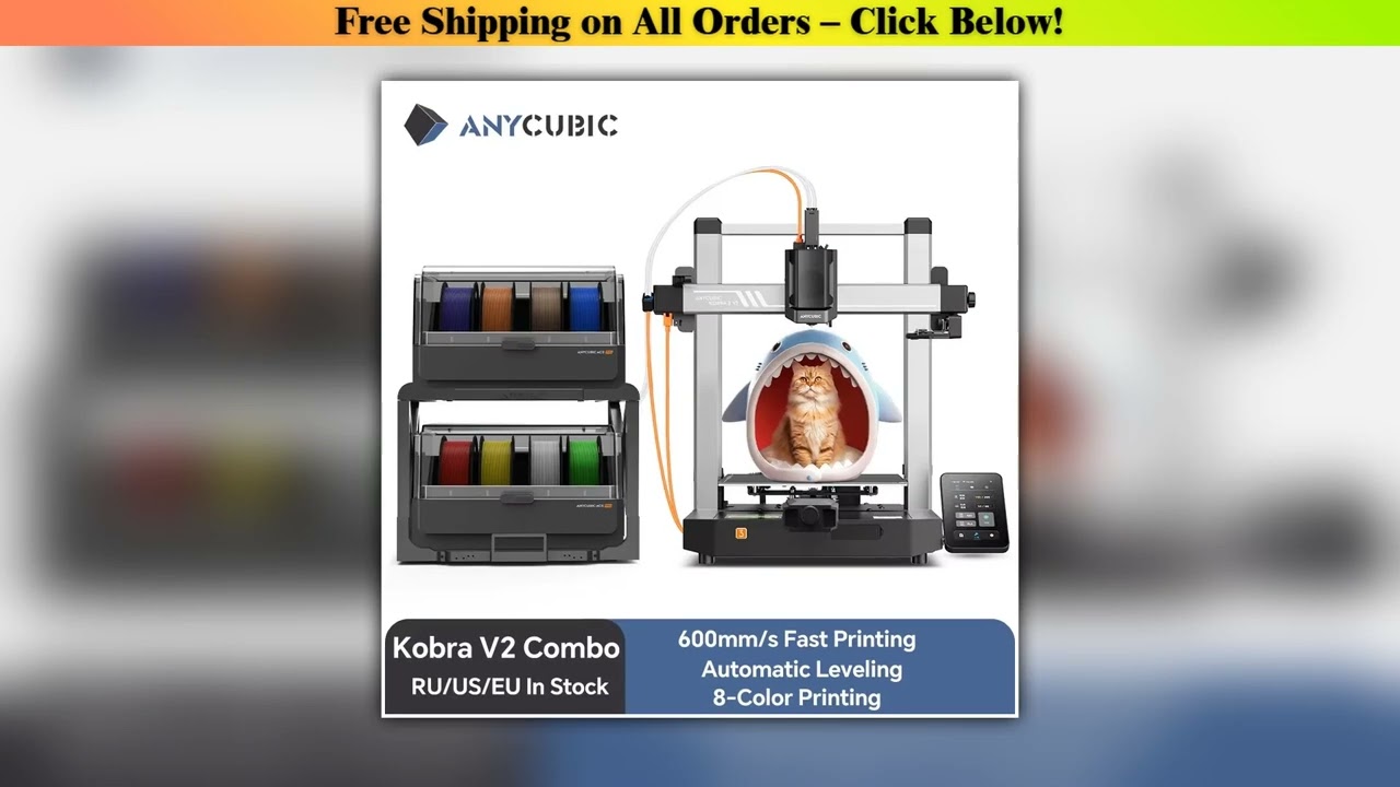 ANYCUBIC Kobra 3 V2 Combo AE Version 8 Colors 600mm/s Fast Printing 3D Printer ACE Pro Filament