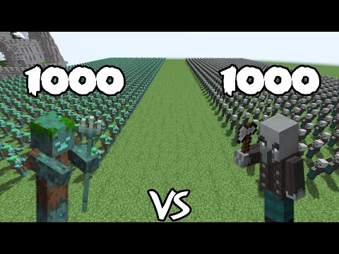1000 Drowned Vs 1000 Vindicator | Minecraft |