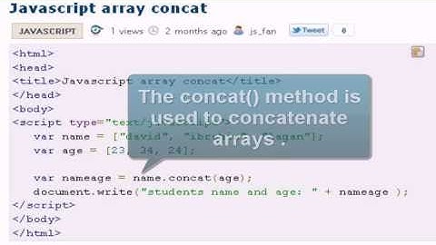 Javascript Tutorial : Javascript array concat