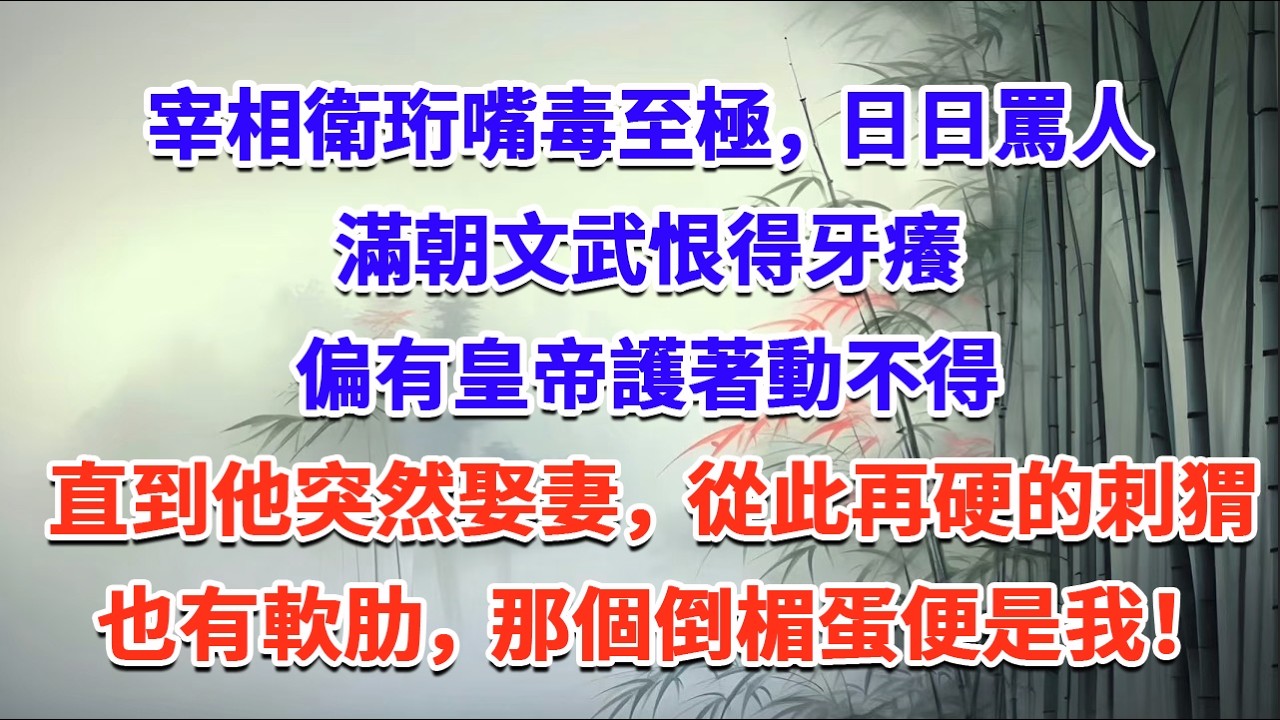 宰相衛珩嘴毒至極，日日罵人，滿朝文武恨得牙癢，偏有皇帝護著動不得，直到他突然娶妻，從此再硬的刺猬也有軟肋，那個倒楣蛋，便是我！#一口气看完 #完结爽文#宫墙往事#古言#大女主#甜宠#宫斗