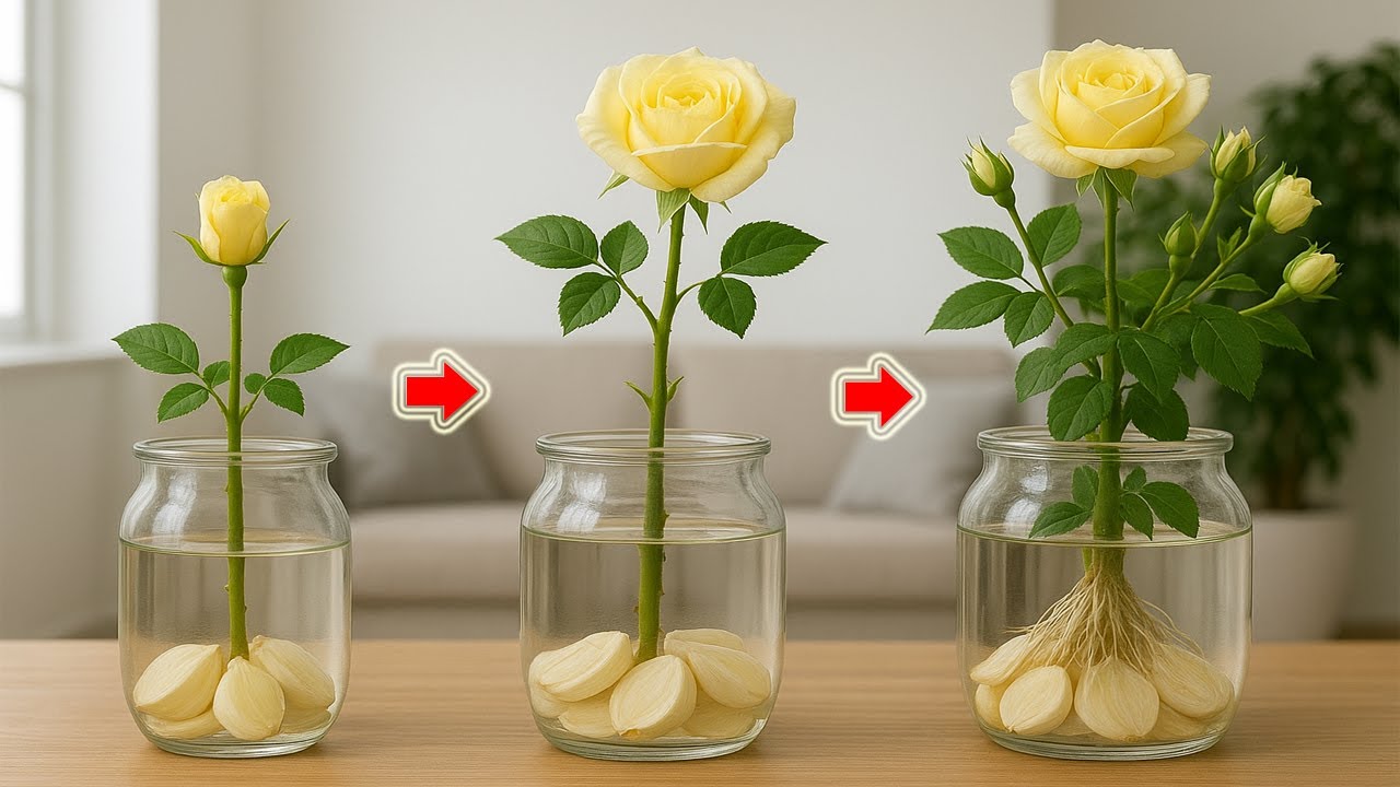 Всего лишь чеснок! Ветка розы внезапно пустила корни и расцвела как сумасшедшая!