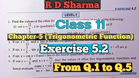 RD Sharma Class 11 Ex 5.2 Solutios Chapter 5 (Trigonometric Function)|From Q.1 to Q.5