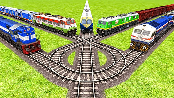 Five 360 Degree U Shape Overlapping Rail Tracks Vs High Speed Trains Crossing - Train Besar