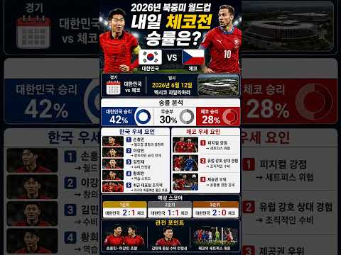 2026년 북중미 월드컵 내일 체코전 승률은?