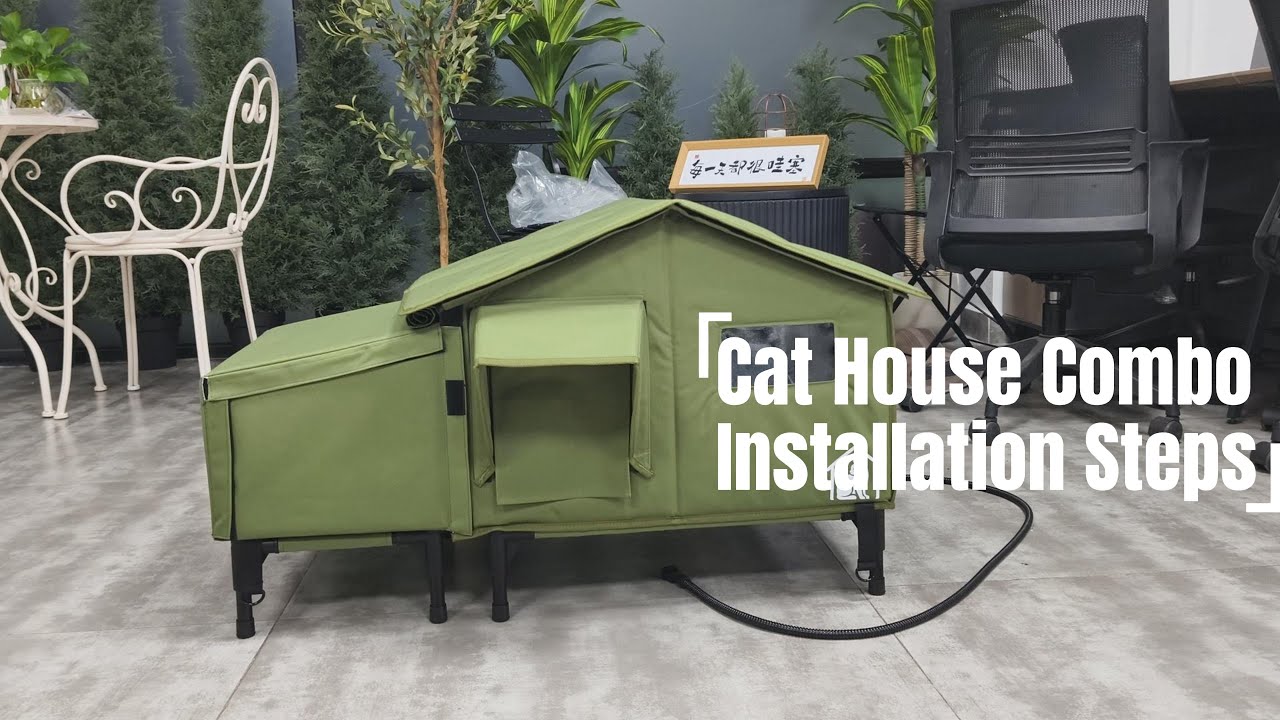 Cat outdoor large heating house and feeder station combo installation video