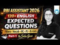 RBI Assistant English Expected Questions 2026 | 120+ MCQs Fillers, Vocab, PJ | Part 1 By Saba Maam