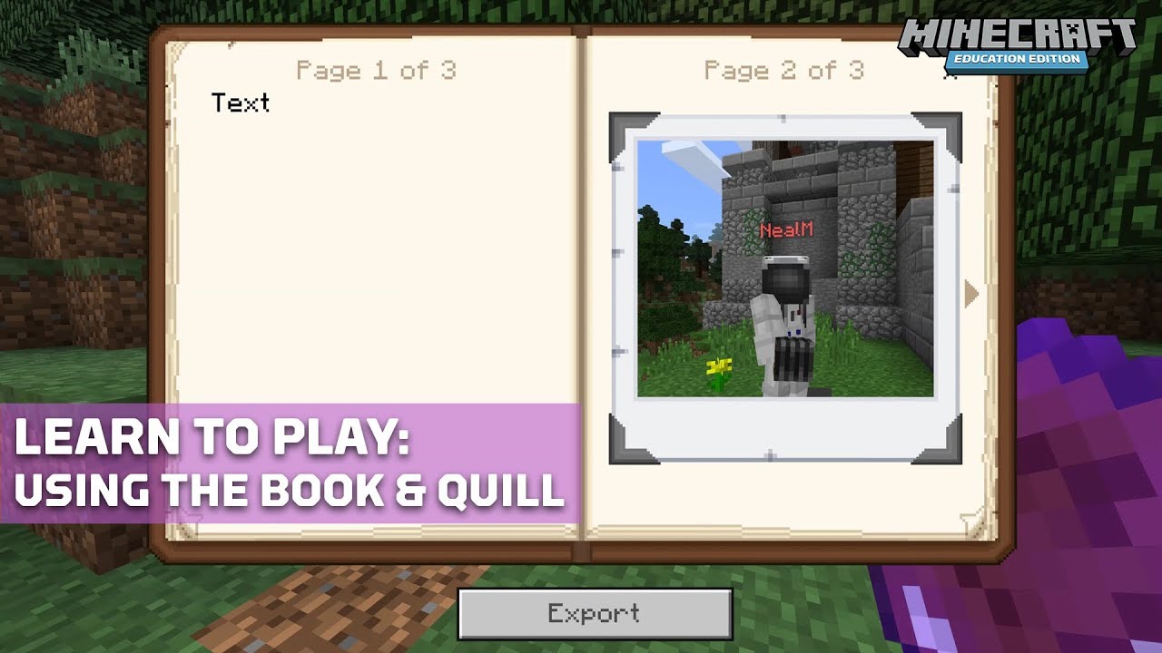 Assessment Tools Cameras Portfolio Book Quill Minecraft Education Edition Support