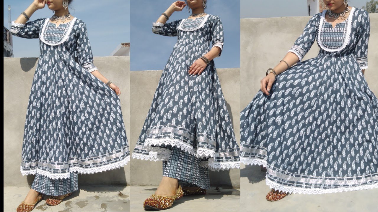 गोटा पट्टी लेस से बनाए इस तरह की  रेडीमेड डिजाइनर कुर्ती/सभी Size के लिए Anarkali Kurti Cutting