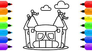How to Draw House (Bounce House) | Colorful Inflatable Castle | Disney Coloring Book for Kids How to Draw House (Bounce House) | Colorful Inflatable Castle | Disney Coloring Book for Kids