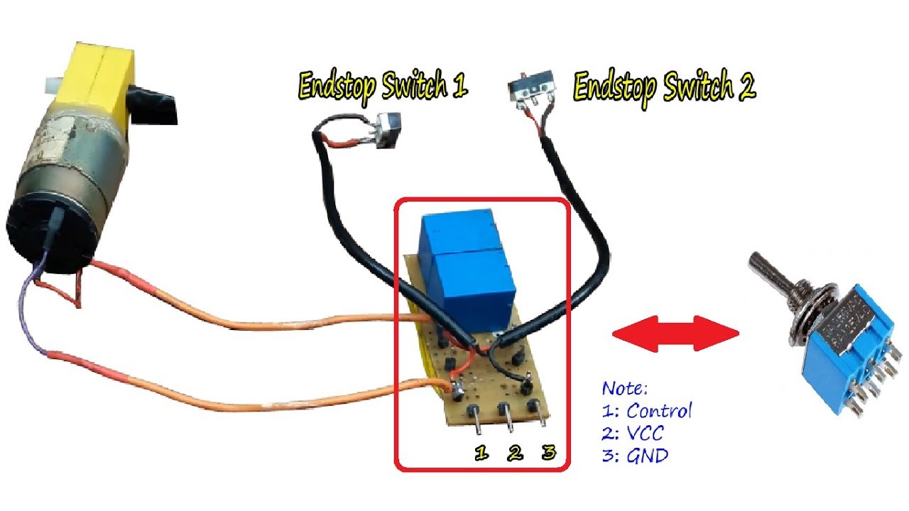 How a DC Motor Reversing Circuit Works Using Relays and Endstop Switch