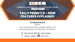 HCAS webinar on Tally Prime 7.0 by CA. N. Badarinath Guide
