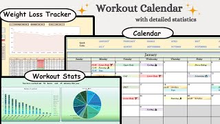 Workout Calendar spreadsheet with analytics for Google Sheets and Excel 365