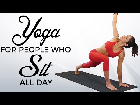 Yoga for People Who SIT All Day with Jess ♥ Beginners Routine for Back Pain | Standing Desk Review