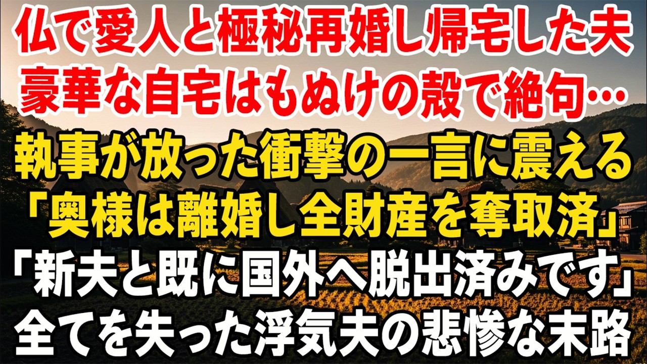 愛人とフランスで極秘再婚し帰宅した夫。だが家は空っぽ. 執事が告げた――「奥様は離婚後、全財産を持ち新しい夫と出国されました」