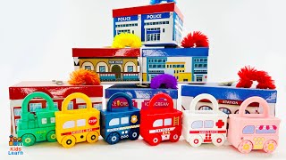 Match Locking Cars with Community Buildings! Best Toy Videos for Toddlers Learn Emergency Vehicles