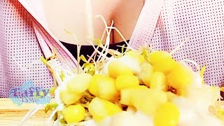 Low Calorie Healthy Alfalfa Sprouts Salad with Caesar Dressing | TASTY FOOD EATING ASMR | Big Bite