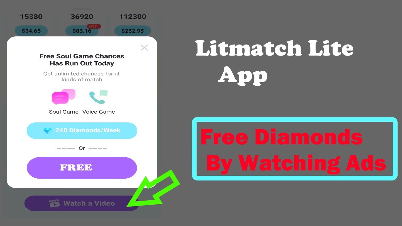 litmatch lite app free diamonds | how to get free diamonds in litmatch lite app