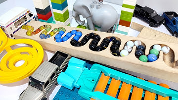 Satisfying Building Blocks ASMR Marble Run ☆ twist funnel HABA Slope - Cars, Animals & Sound Bridge