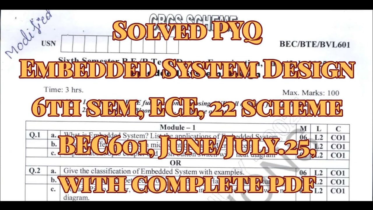 Embedded System Design, Solved PYQ, BEC601, 22 scheam, 6th sem, ECE ...