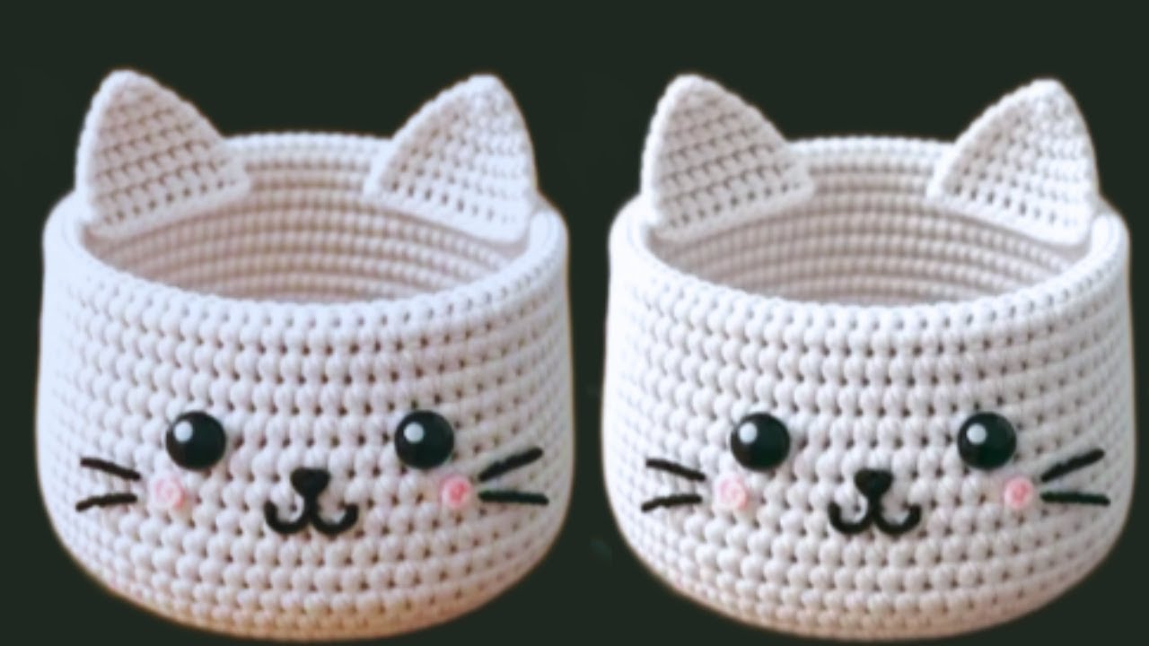 AMAZING ⚡💯👍KNITTING CROCHET DESIGN CAT BASKET MAKING TUTORIAL VERY EASY. #basket #cat