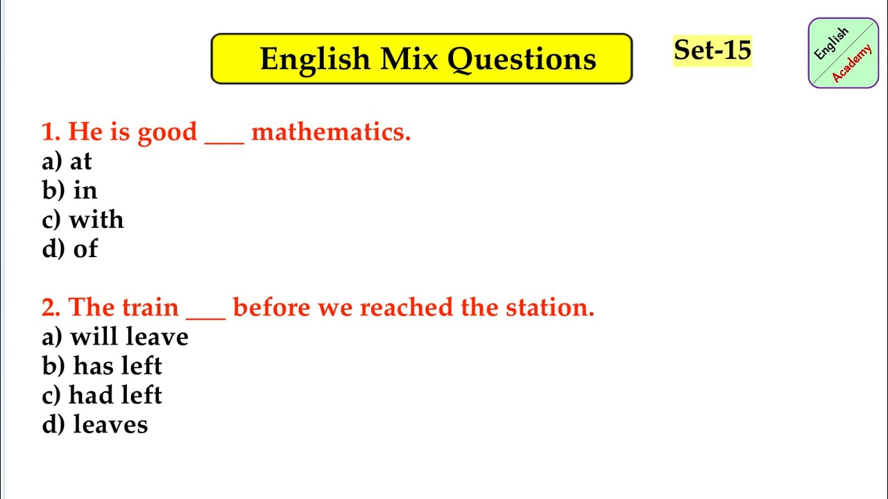 English Grammar Mix set - 15 for- All Exams #englishacademybydeepakkr.