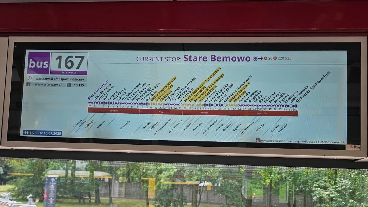 Warszawa linia 167 kier. Siekierki-Sanktuarium Uwaga Trasa Zmieniona Solaris Urbino 18 IV #9917