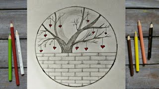 رسم شجرة الحب | رسم بمناسبة عيد الحب | رسم داخل دائرة | Draw love tree