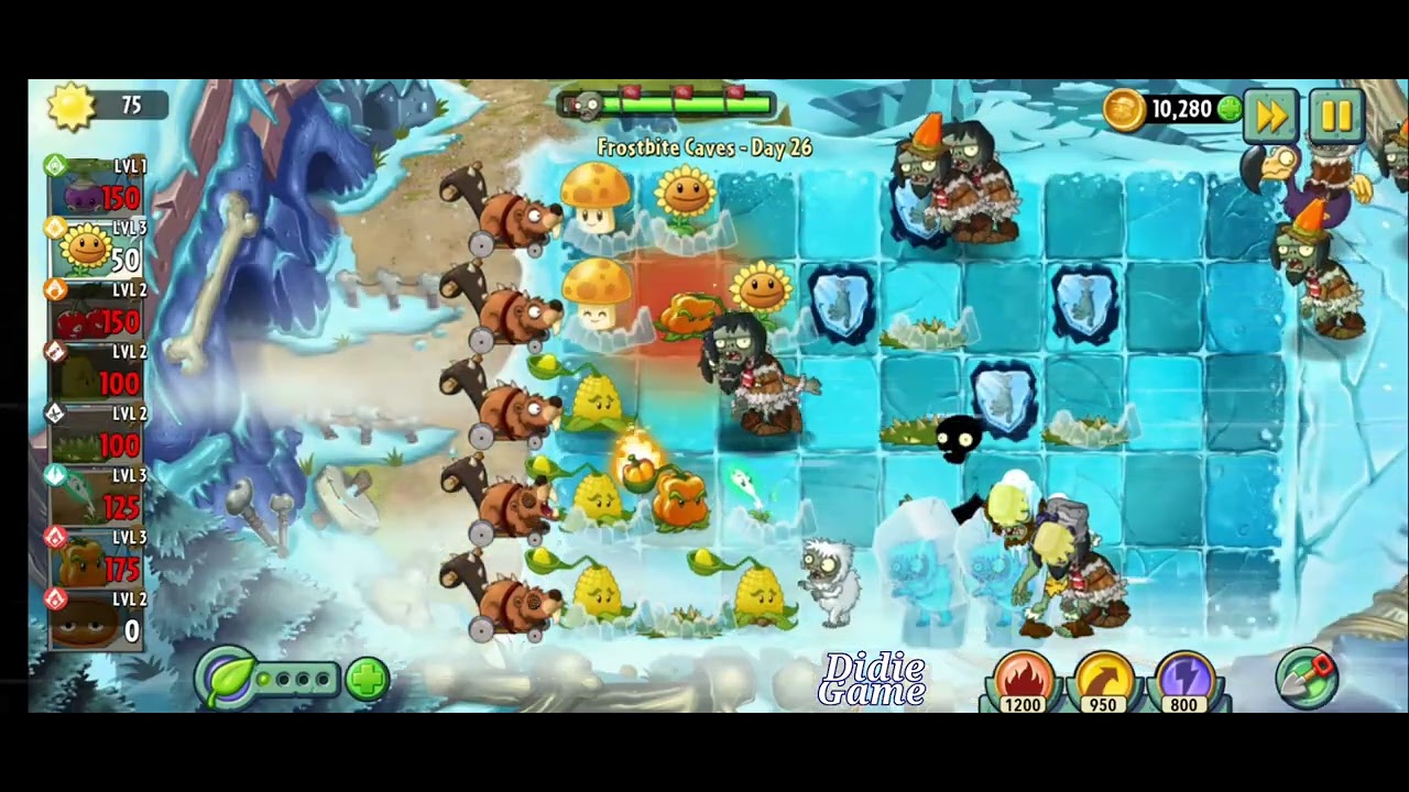 Plants vs Zombies 2 Frostbite Caves Day Level 25 26 27
