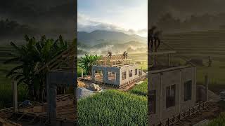 Cozy Village House Construction by the Rice Fields | Rural Home Build