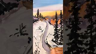 Easy winter landscape #landscape #watercolor #snow #winter #painting #shorts #shortsvideo #easy