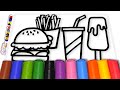  hamburger soda and fries coloring page fun for kids   akn kids house