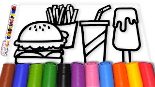 🍔🥤🍟 Hamburger, Soda, and Fries Coloring Page: Fun for Kids! 🎨 / Akn Kids House