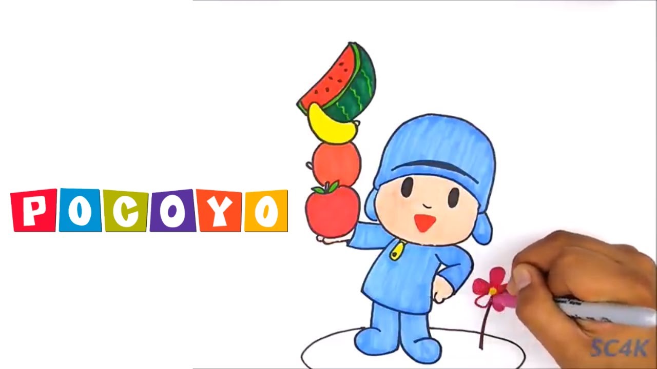 How to Draw & Color a Happy Pocoyo Cartoon | Drawing Episodes Learning Tutorial | Kids Learn ...