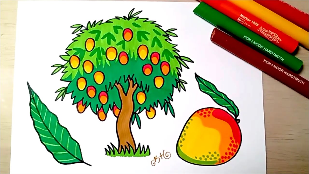 HOW TO DRAW a Mango Tree 🥭 - Drawing for kids - coloring with ...