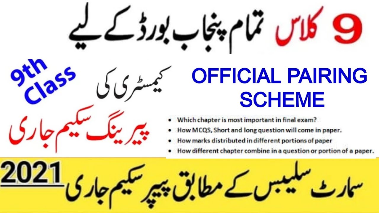Chemistry 9th Class Paper Pairing Scheme 2021- Chemistry Important 9th Class 2021