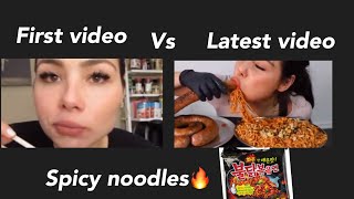 Veronica wang’s first video vs her latest video/ spicy noodles