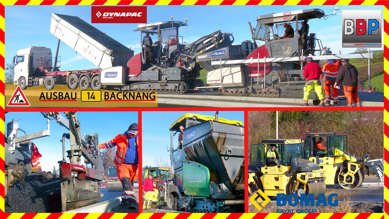 Asphalteinbau: Vögele Super 1800-3i, Dynapac MH2500, MF2500CS, Bomag, - B14 Backnang, 2025. Teil 4