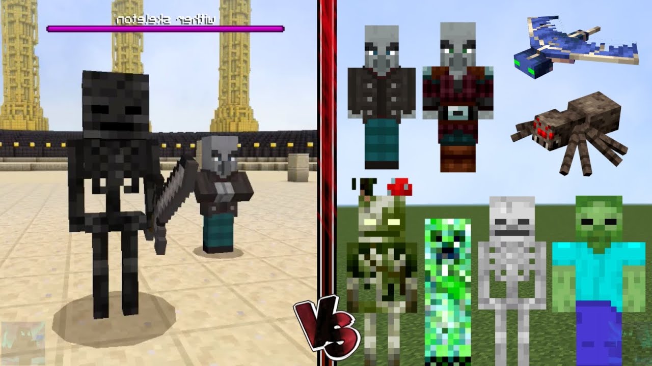 WITHER SKELETON + VINDICATOR vs ALL MOBS (Minecraft Bedrock Mob Battle)